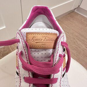 Authentic Louis Vuitton kids leather shoes sneakers white x pink